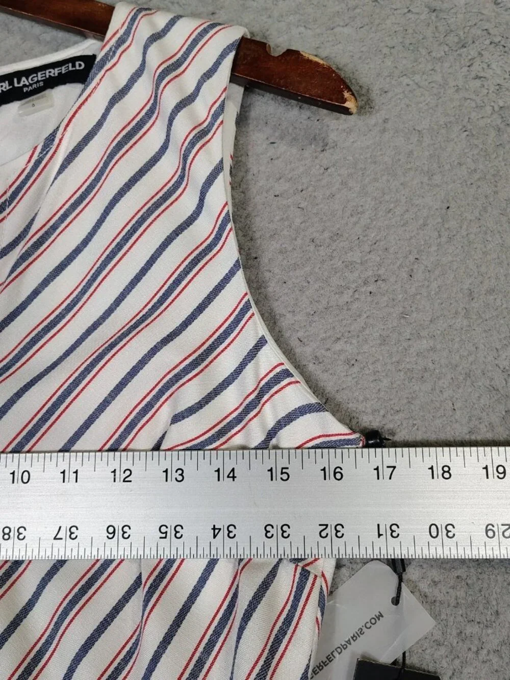 Karl Lagerfeld Dress Women's 6 White Blue Striped A-Line Belted 4th of July NWT - Picture 5 of 10